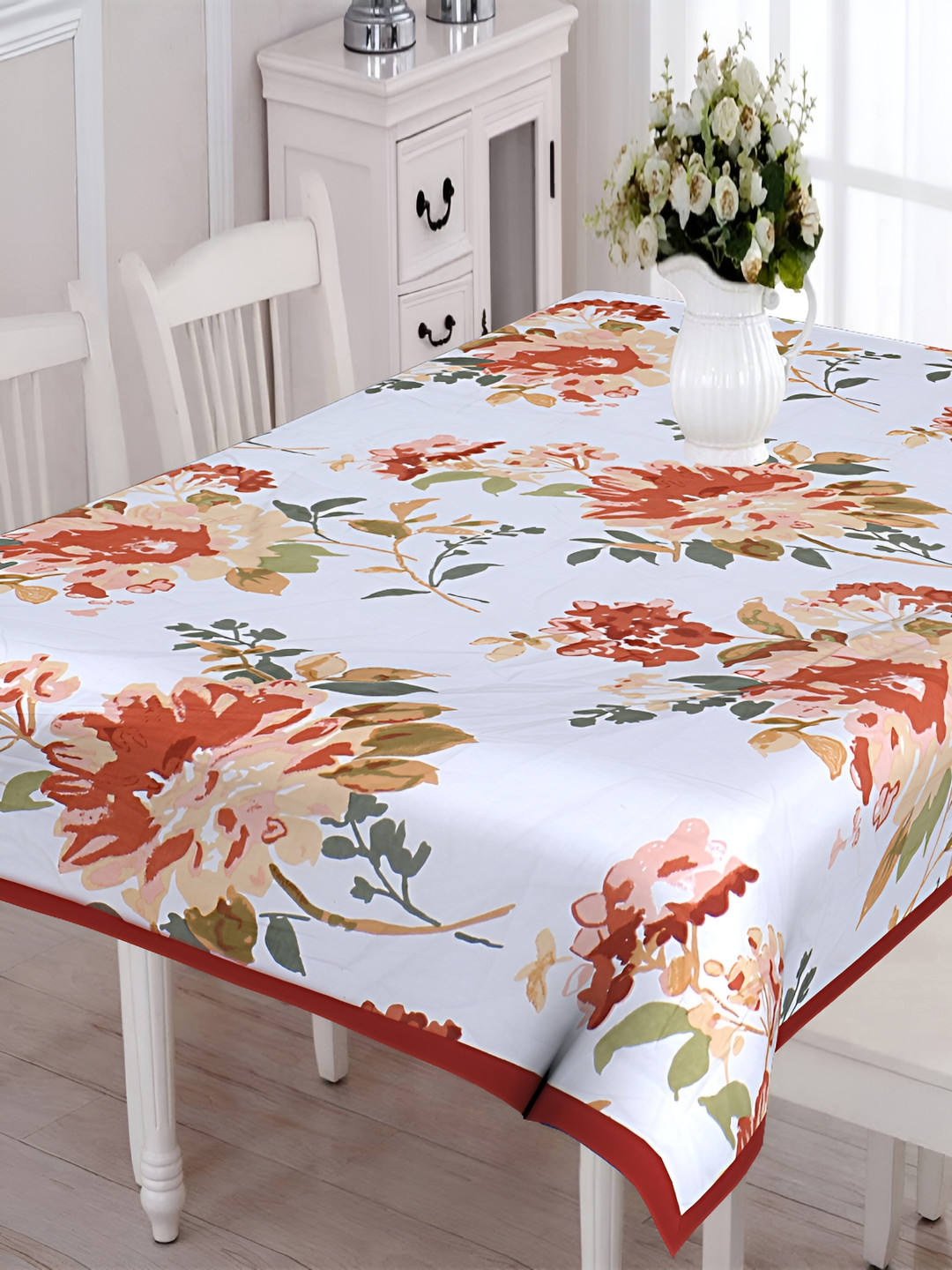 

Texstylers Orange & White Floral Anti-Slip Cotton 6-Seater Rectangular Table Cover
