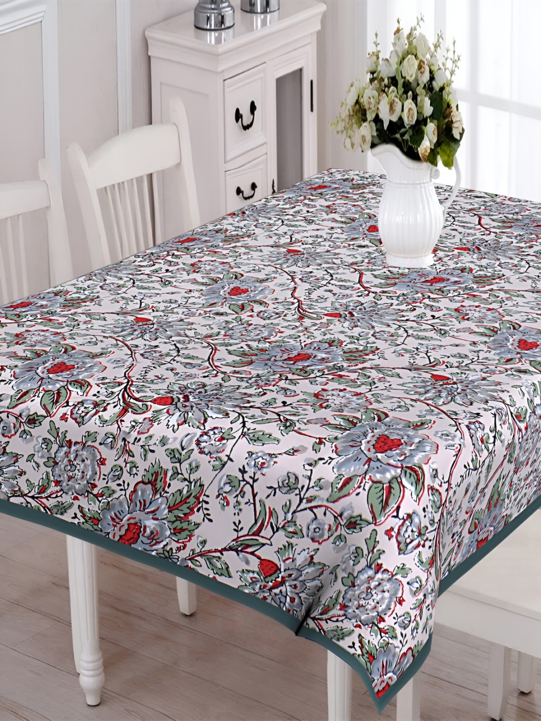 

Texstylers Beige Floral Anti Slip Cotton 6 Seater Table Cover