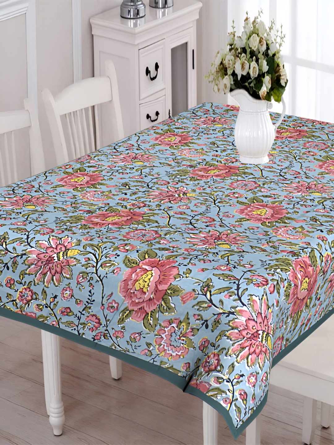 

Texstylers Red & Blue Floral Anti-Slip Cotton 6-Seater Rectangular Table Cover
