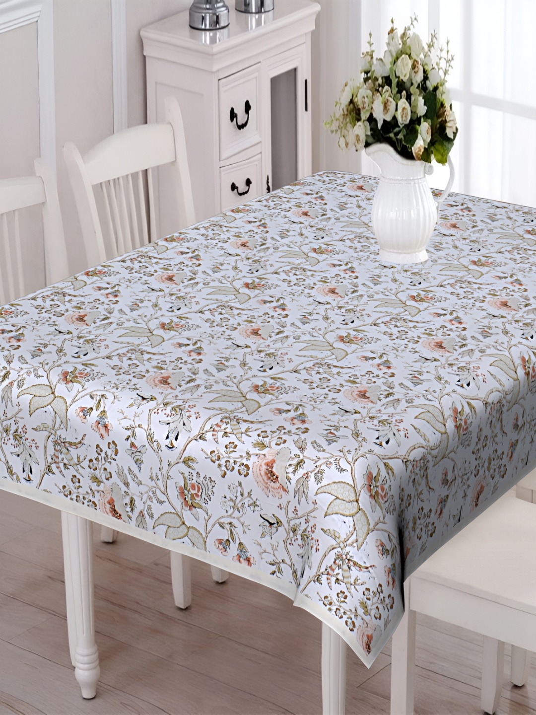 

Texstylers Blue & Orange Floral Printed Anti-Slip Cotton 6-Seater Table Cover