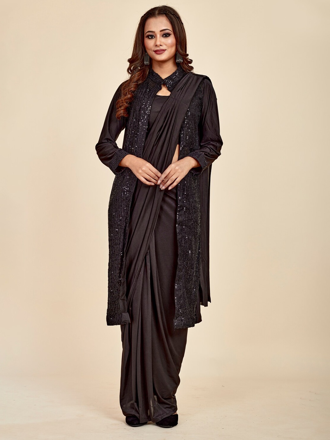 

MAHALASA Embellished Sequinned Ready to Wear Saree, Black