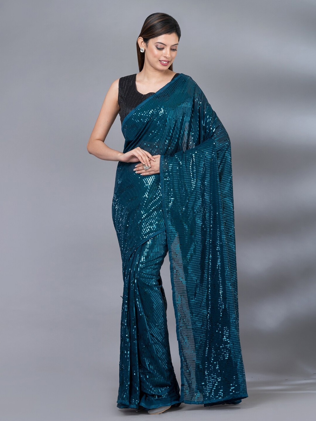 

MAHALASA Embellished Sequined Party Saree, Teal