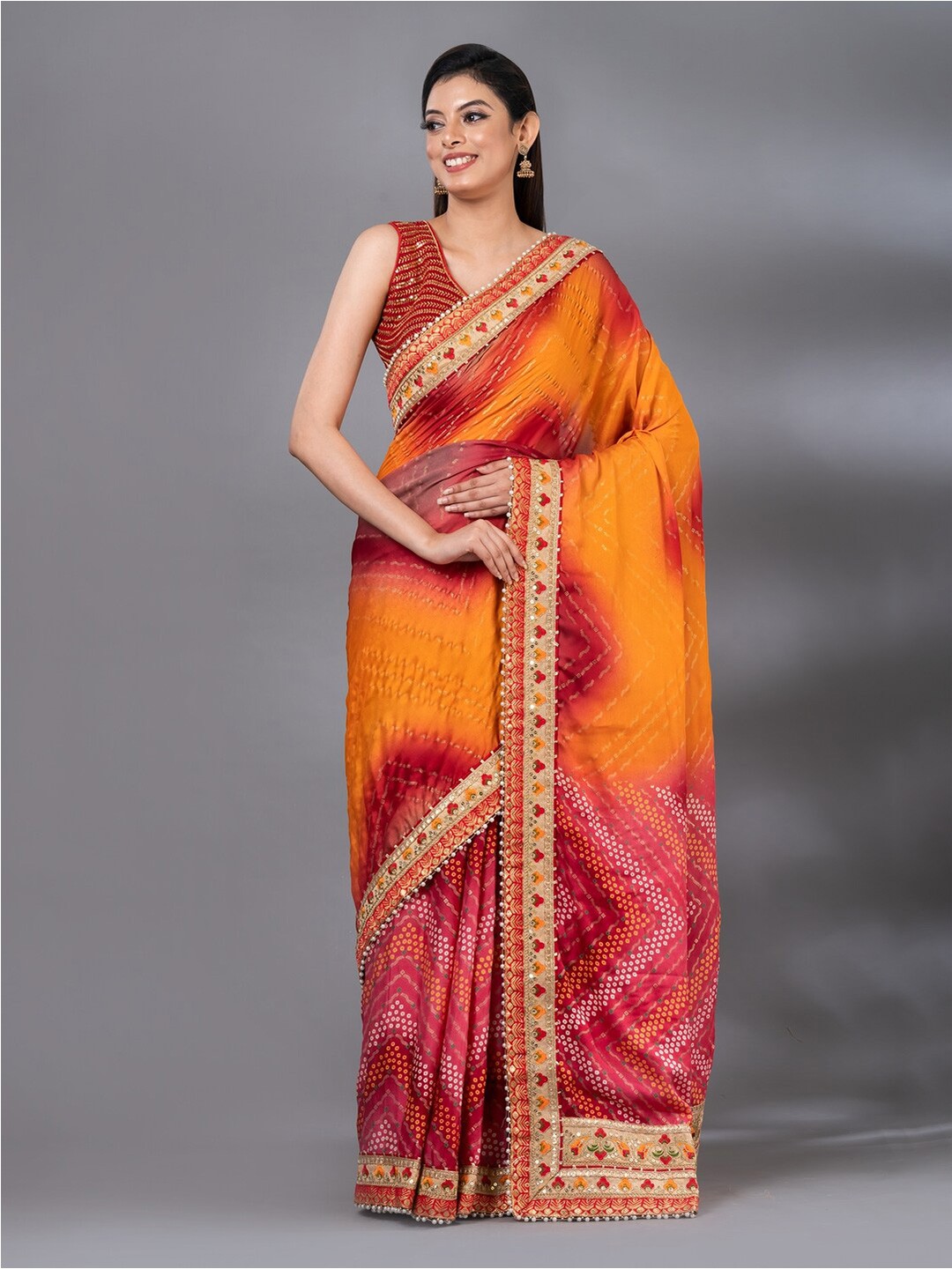 

MAHALASA Tie & Dye Bandhani Saree, Yellow