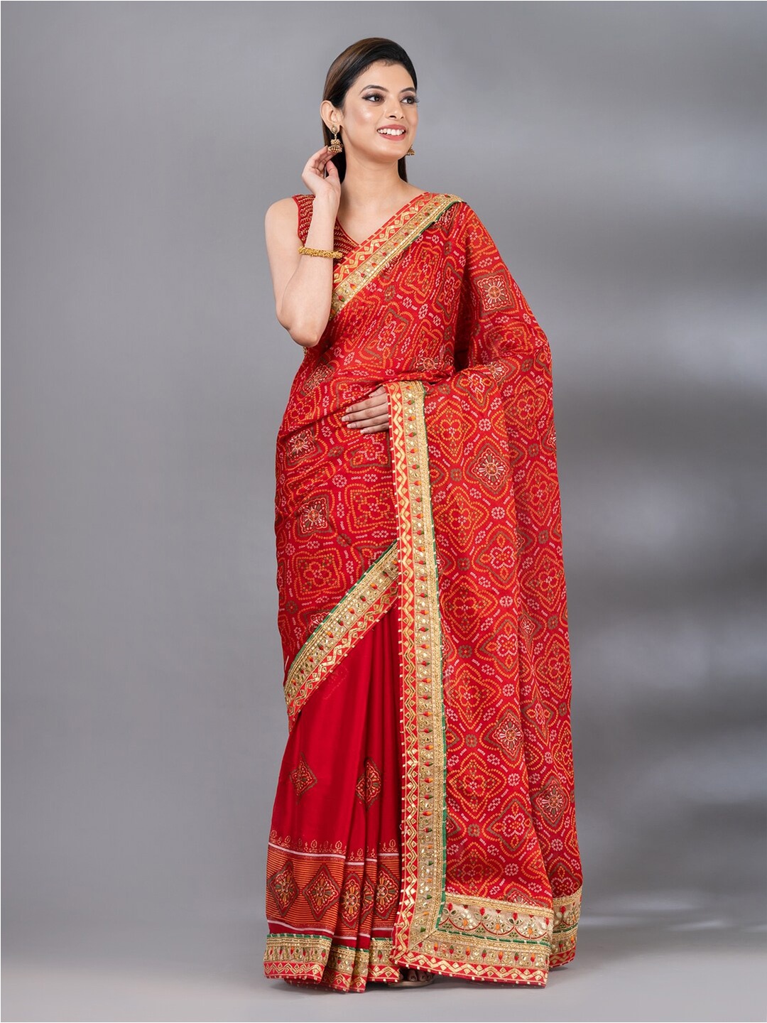 

MAHALASA Bandhani Printed Saree, Red