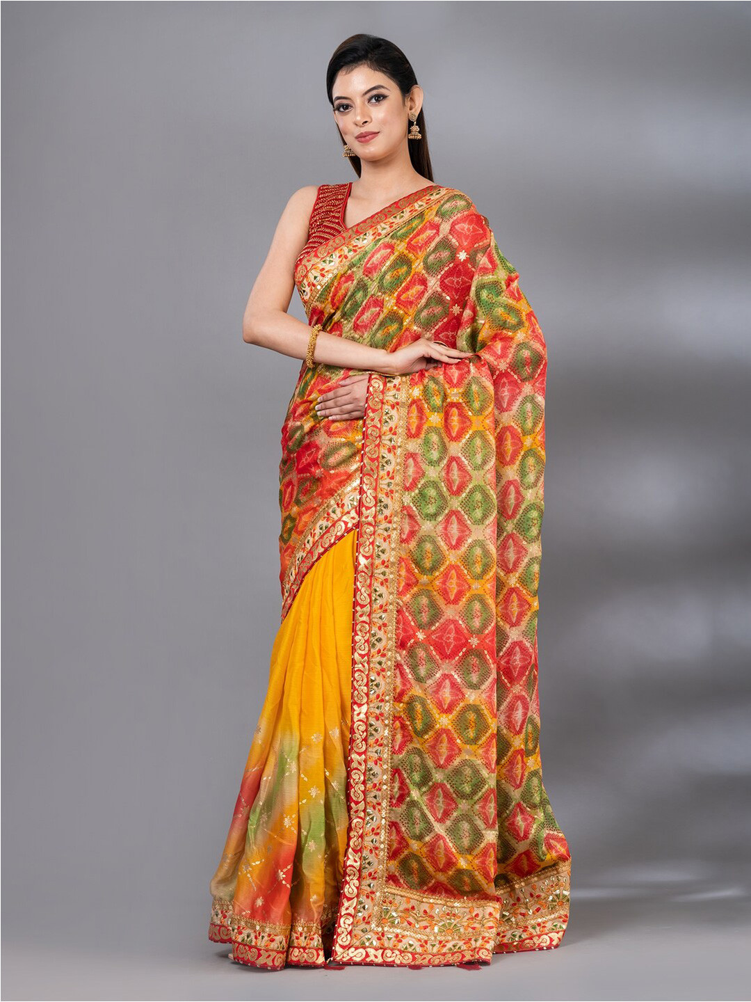 

MAHALASA Bandhani Printed Saree, Yellow