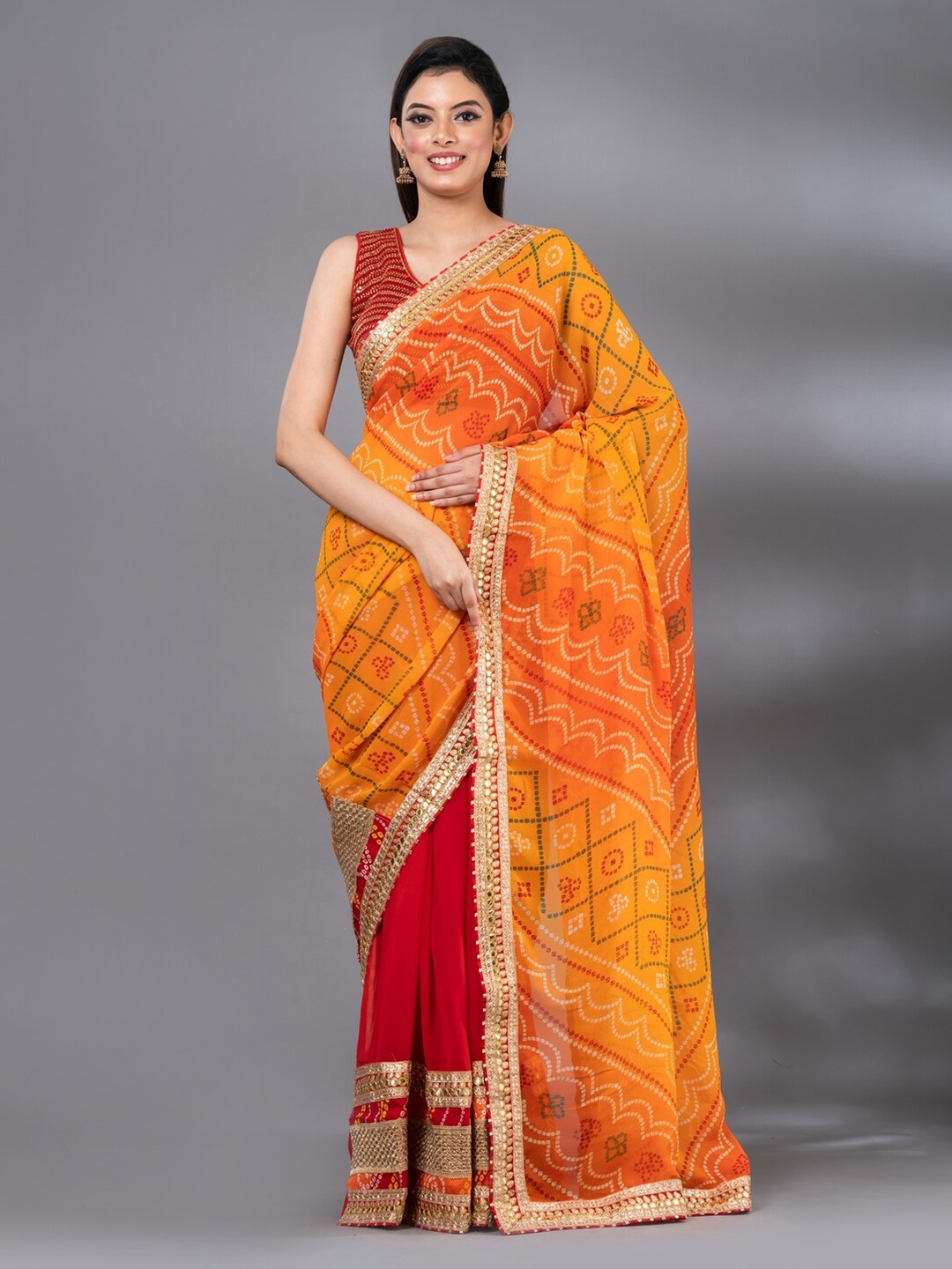 

MAHALASA Bandhani Printed Embroidered Saree, Yellow