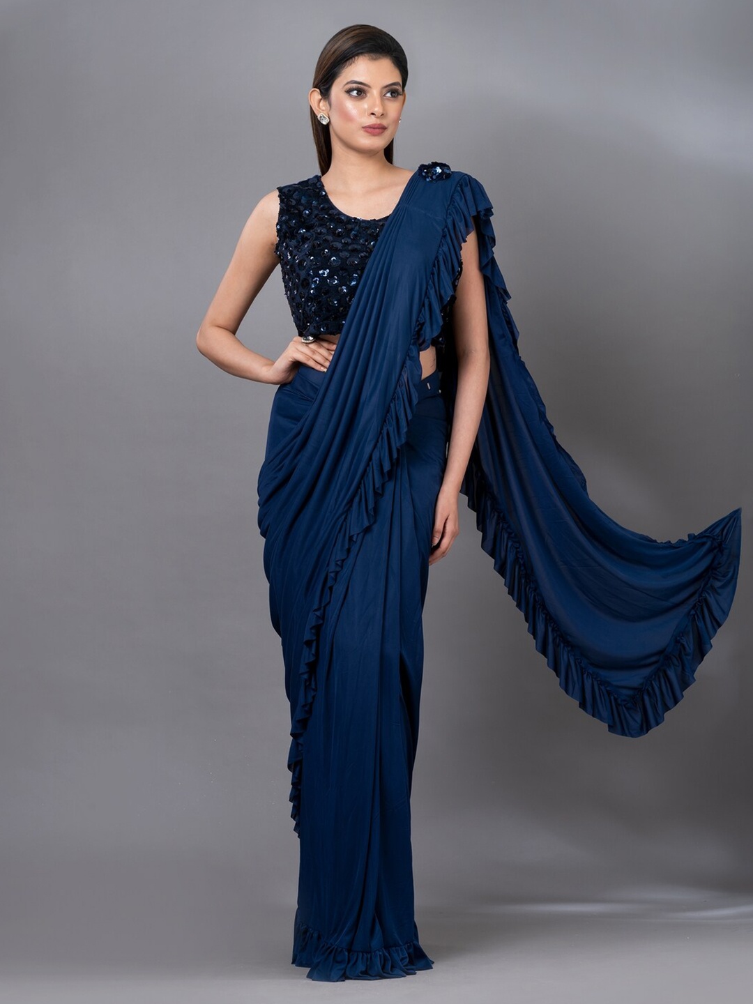 

MAHALASA Embellished Sequinned Ready to Wear Saree, Blue