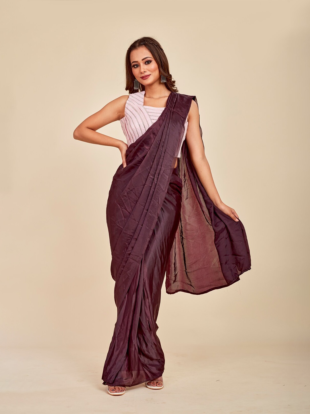 

MAHALASA Ready to Wear Saree With Stitched Blouse, Purple
