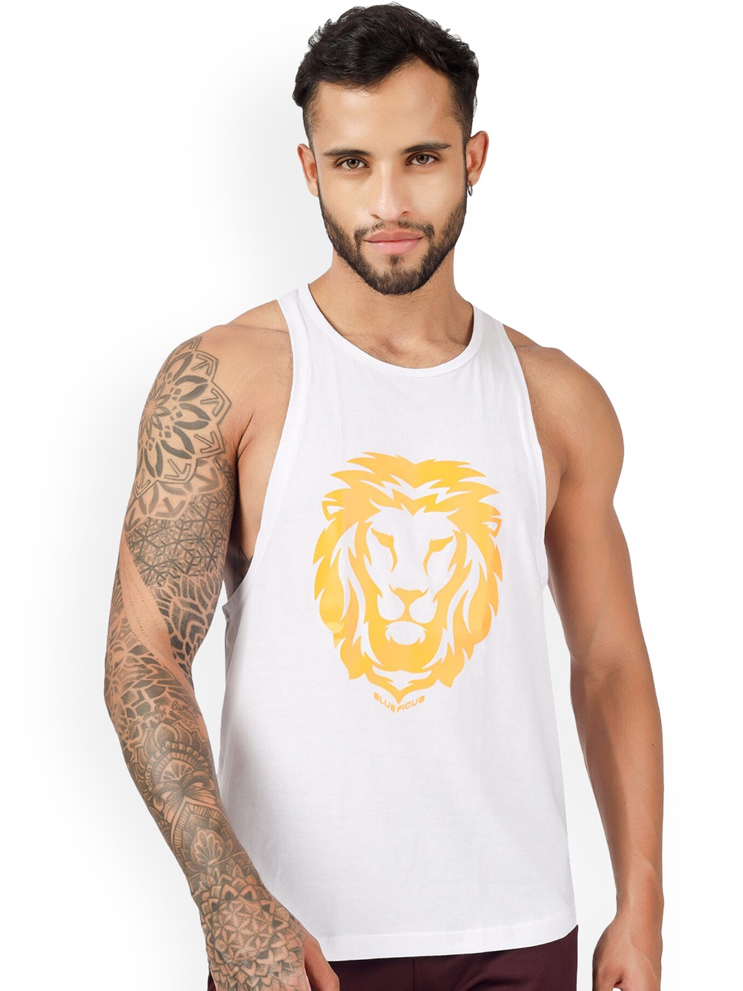 

BLUEFICUS Printed Pure Cotton Innerwear Vests 103-M-LION-SANDO-WHITE-L