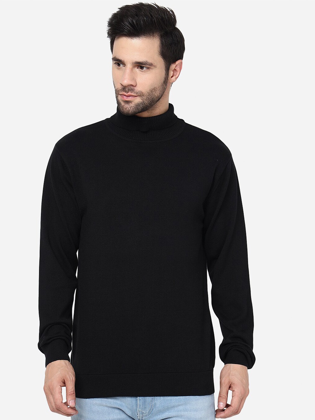 

JADE BLUE High Neck Pure Cotton Slim Fit T-shirt, Black