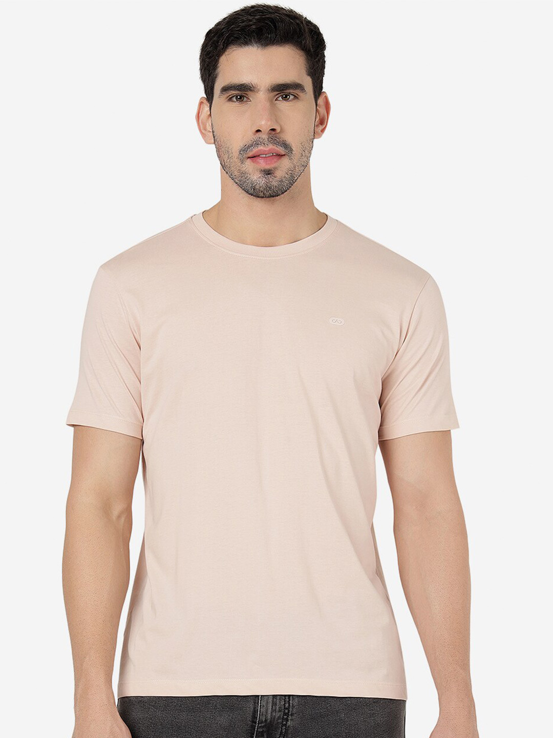

JADE BLUE Slim Fit Round Neck Pure Cotton T-shirt, Peach