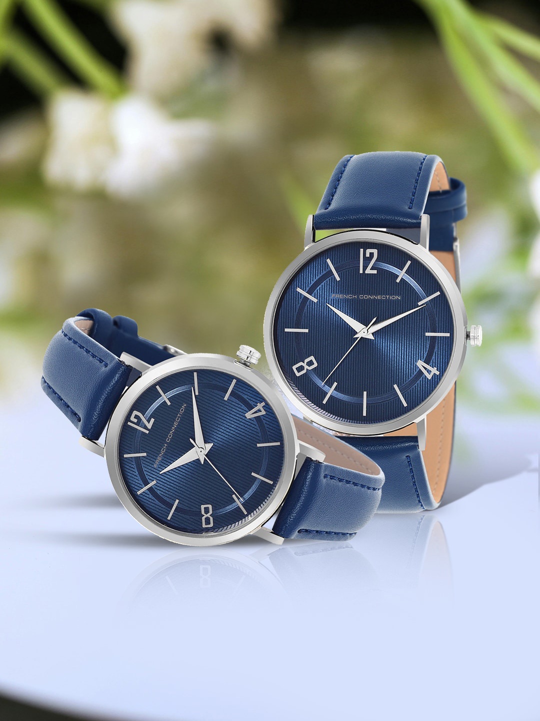 

French Connection Set Of 2 Unisex Leather Straps Water Resistance Analogue Watch FCN00039C, Blue