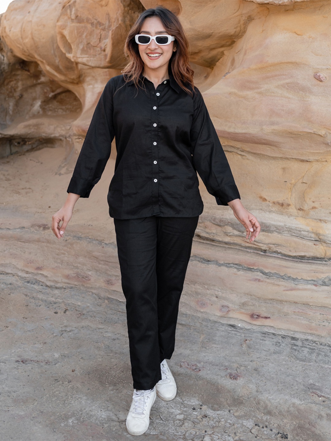 

Babli Shirt Collar Pure Cotton Shirt With Trouser, Black