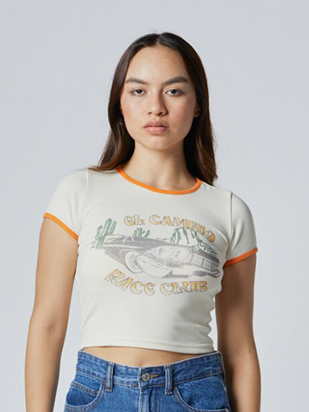 

Koovs Graphic Printed Pure Cotton Crop T-shirt, Off white
