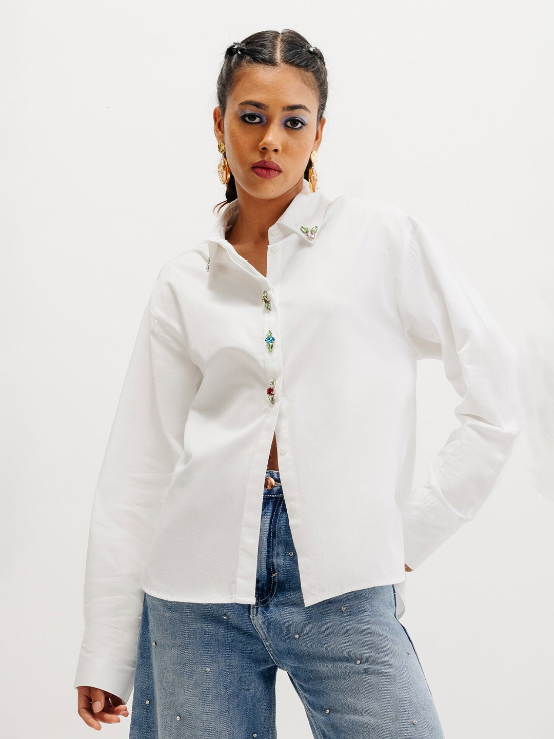 

FREAKINS Spread Collar Pure Cotton Casual Shirt, White