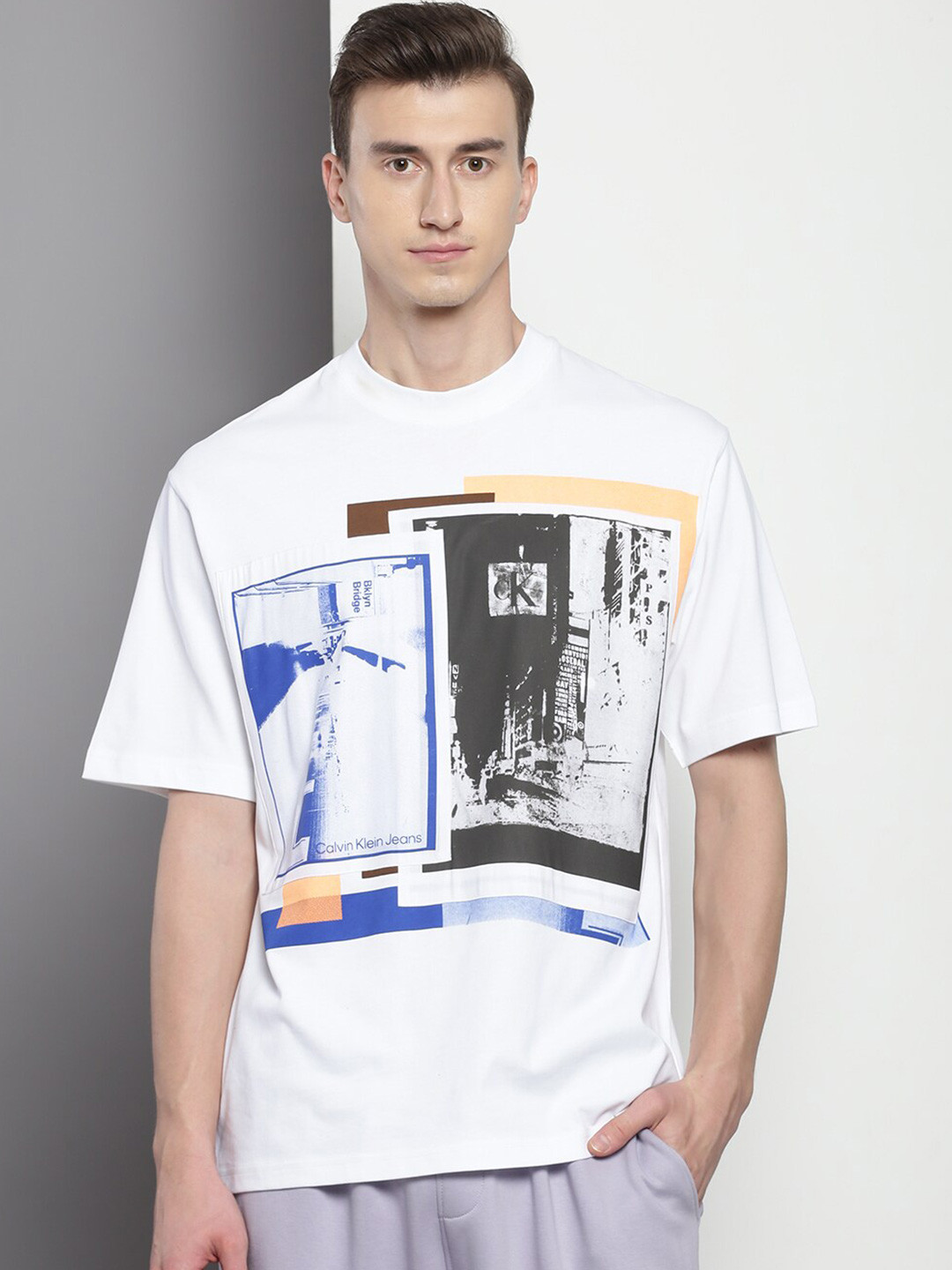

Calvin Klein Jeans Graphic Printed Cotton Relaxed Fit T-shirt, White