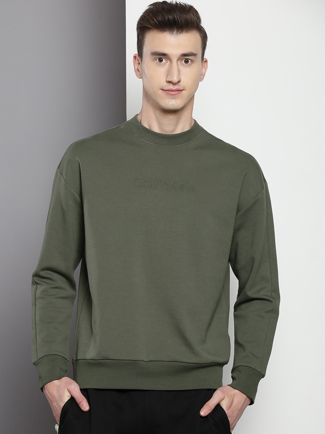 

Calvin Klein Jeans Round Neck Cotton Pullover Sweatshirt, Green
