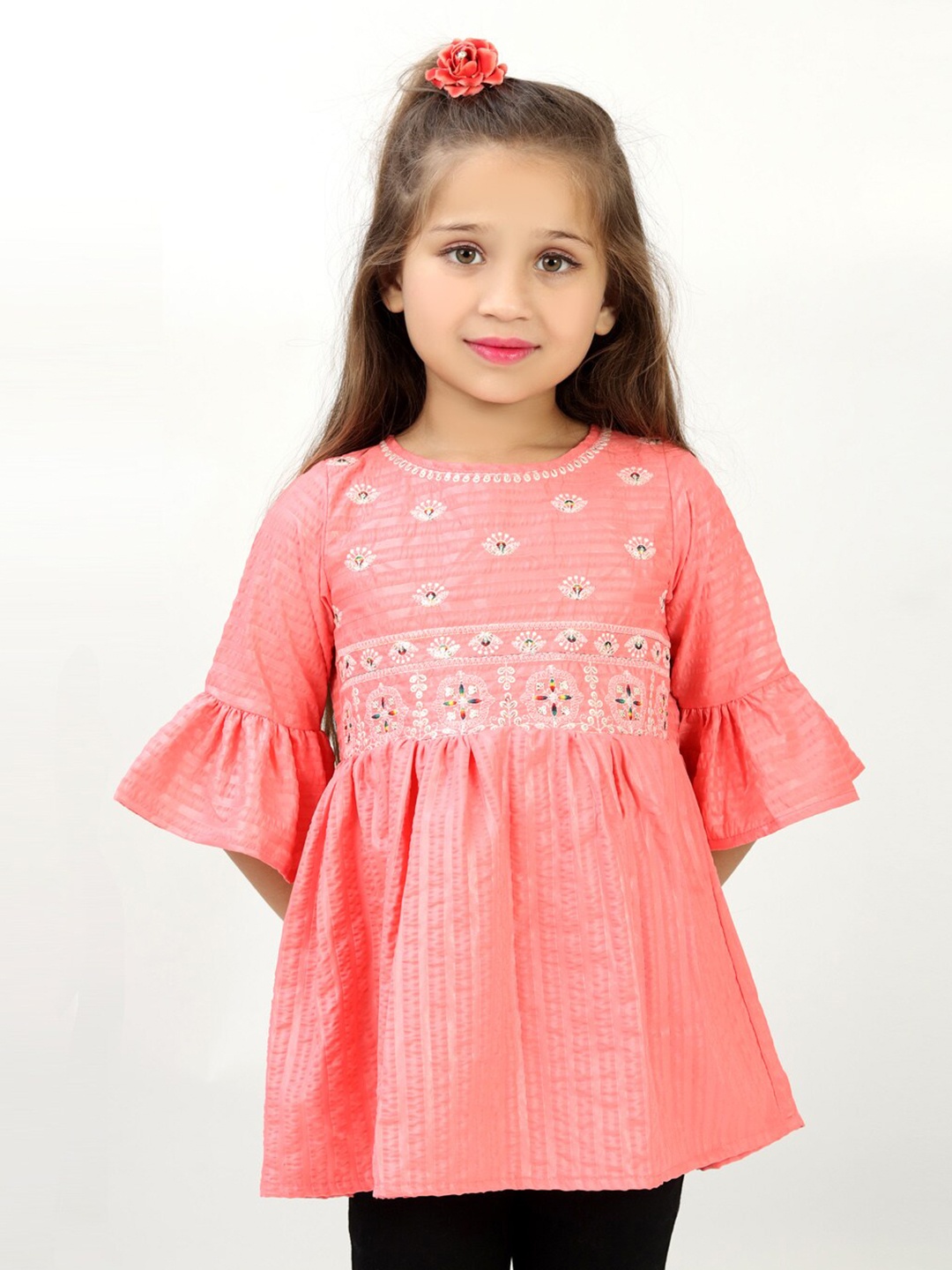 

BAESD Ethnic Motifs Embroidered A-Line Kurti, Pink