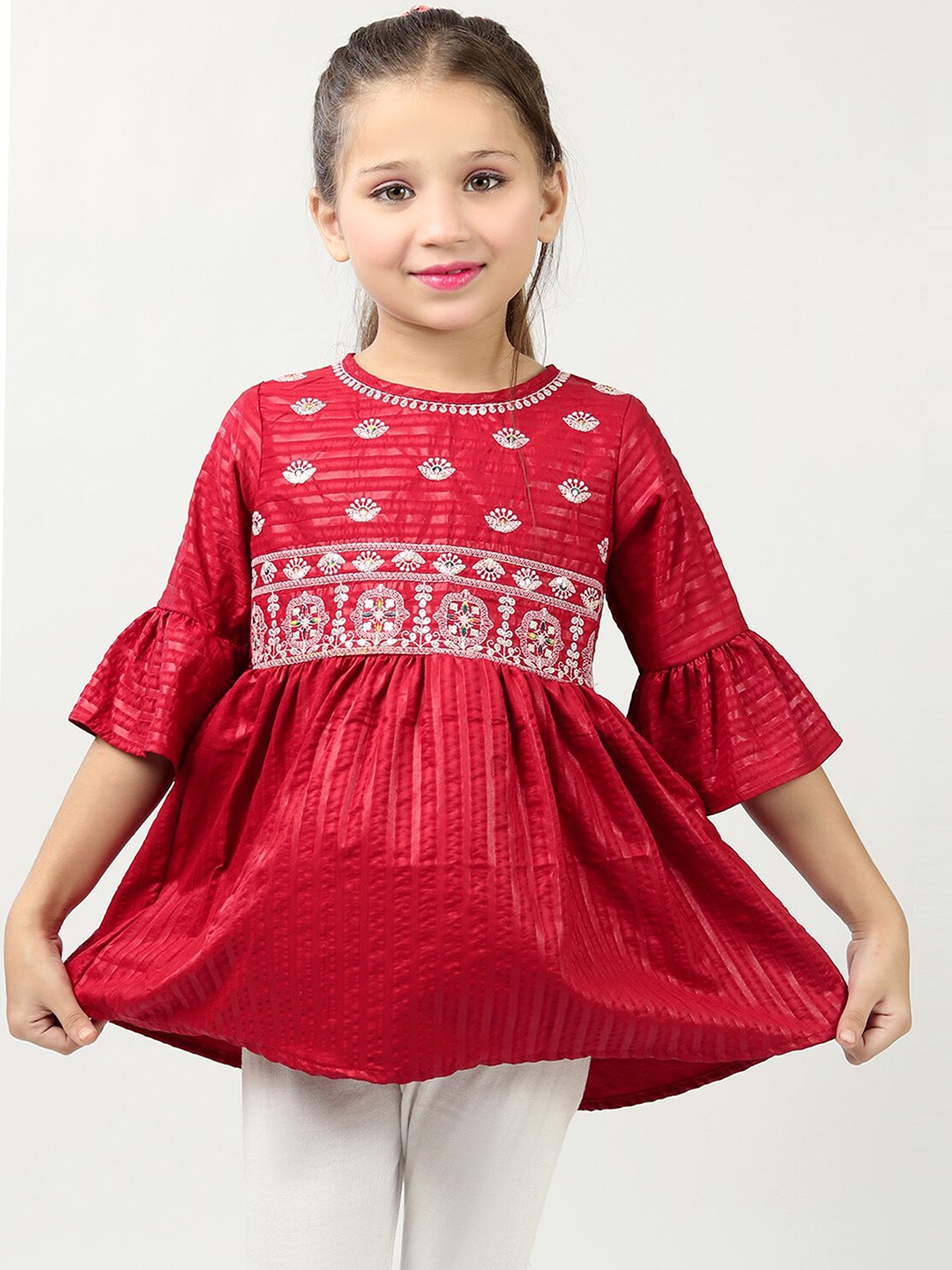 

BAESD Ethnic Motifs Embroidered A-Line Kurti, Maroon