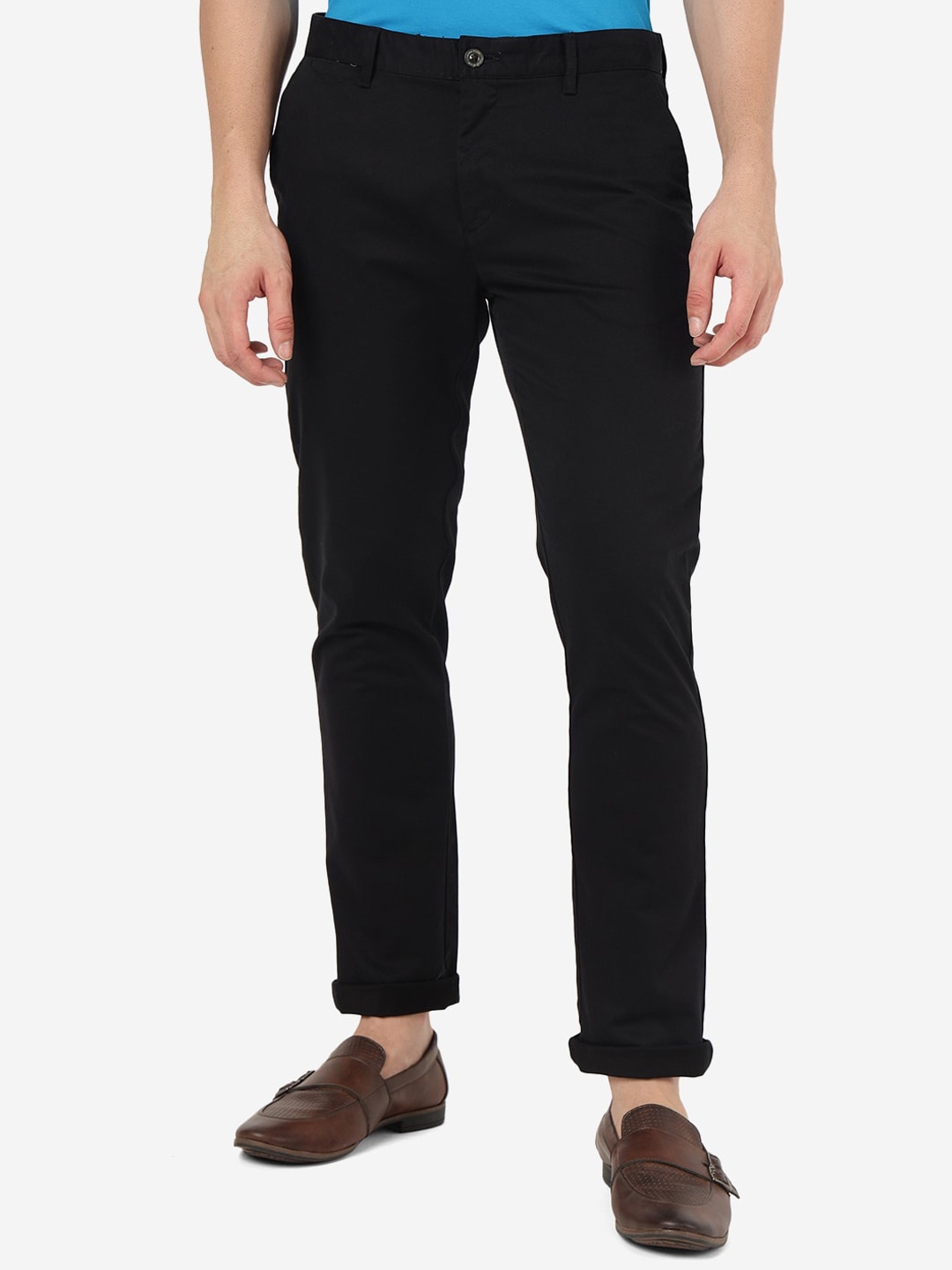 

JADE BLUE Men Mid-Rise Slim Fit Pure Cotton Trousers, Black