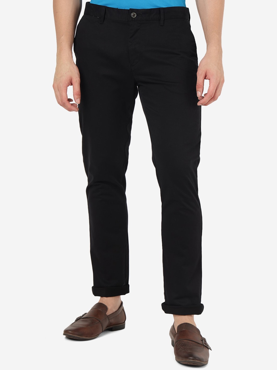 

JADE BLUE Men Slim Fit Mid Rise Pure Cotton Regular Trousers, Black