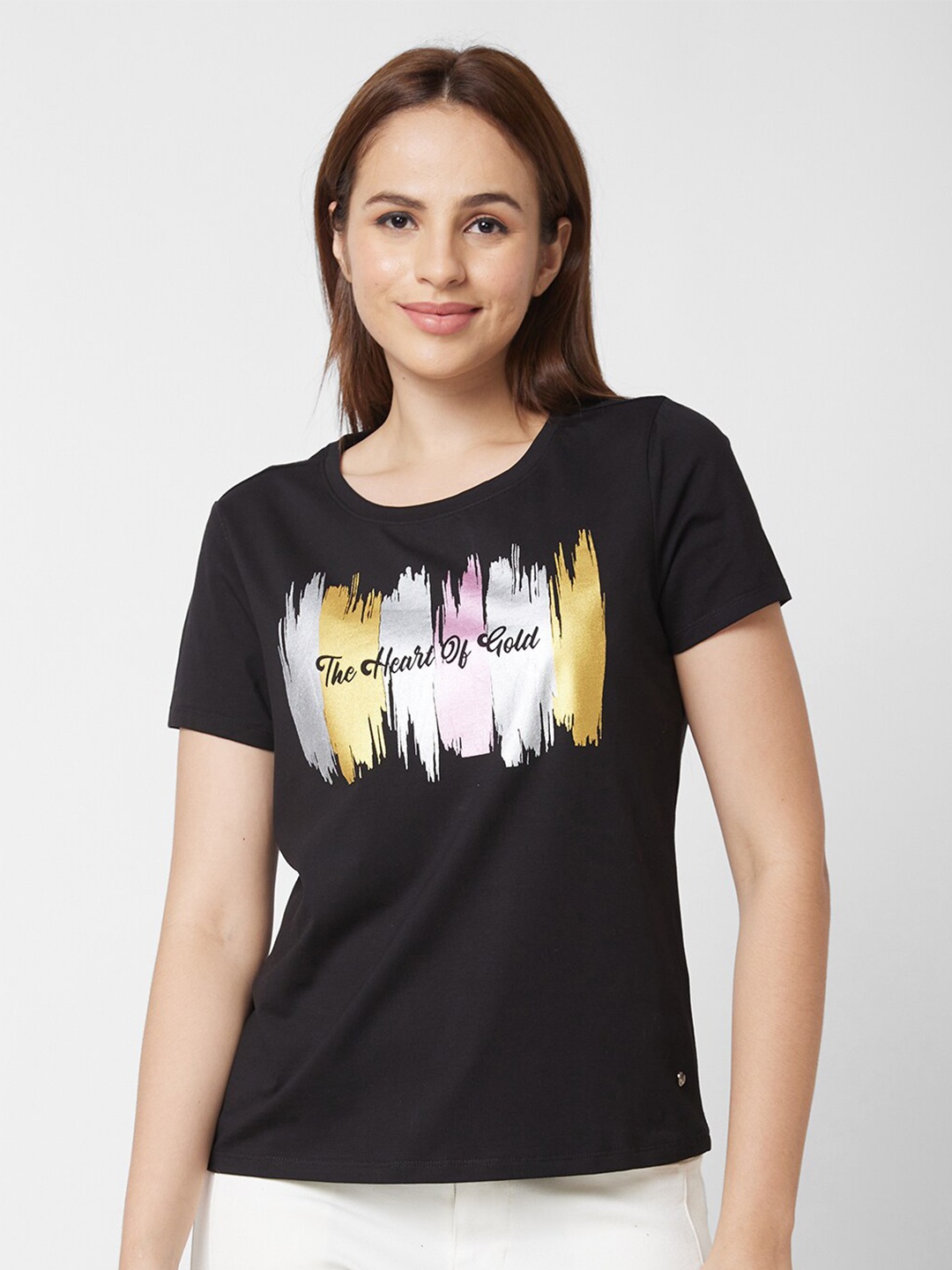 

SPYKAR Graphic Printed Cotton T-shirt, Black