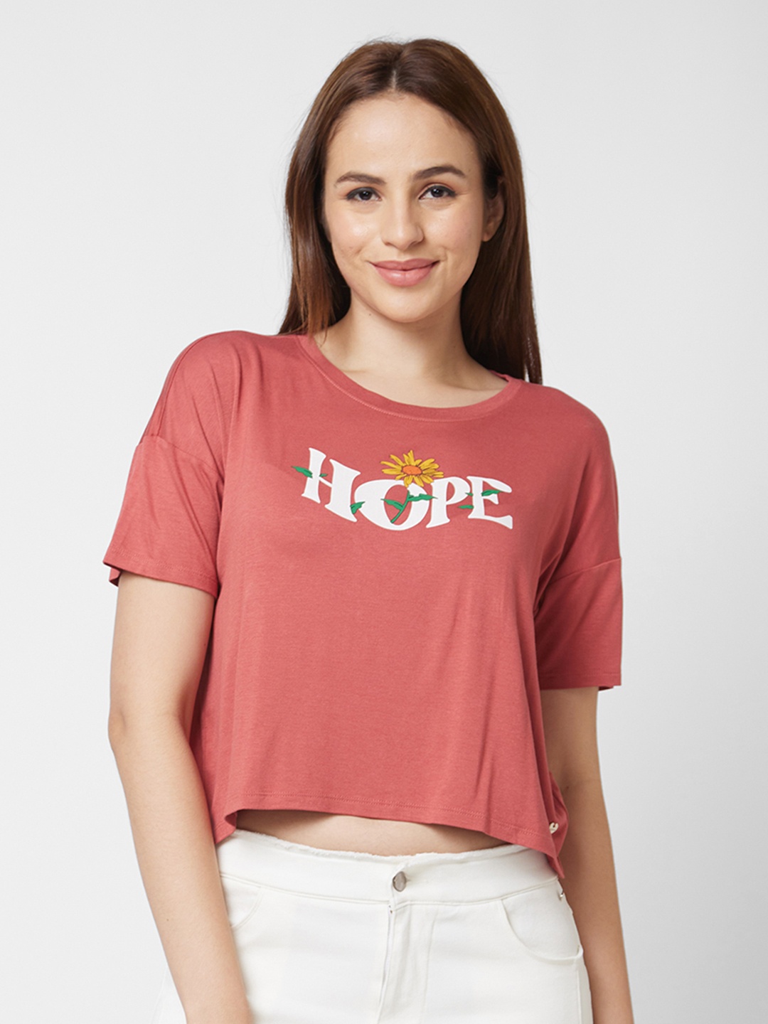 

SPYKAR Women Brown Printed T-shirt