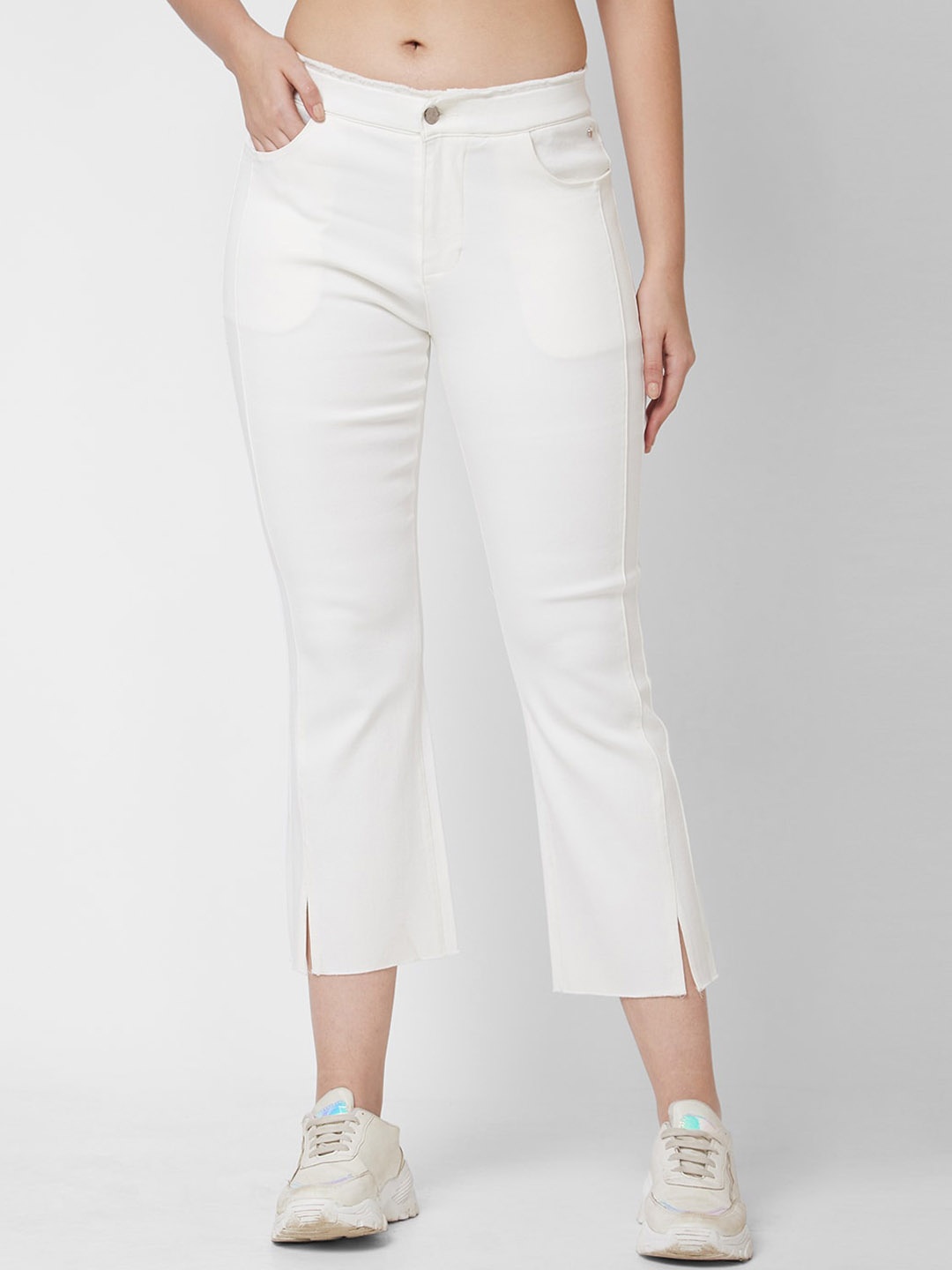 

SPYKAR Women Mid-Rise Cotton Trousers, Off white
