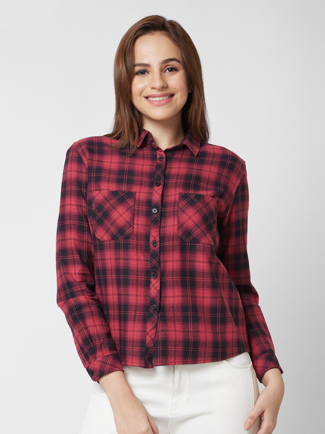 

SPYKAR Women Red Checked Shirt