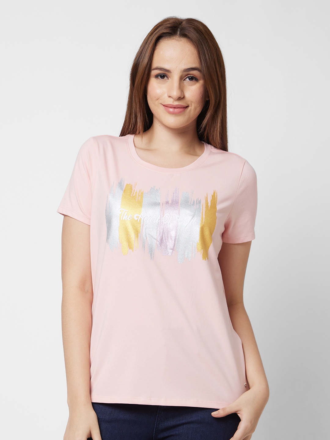 

SPYKAR Women Pink Printed T-shirt
