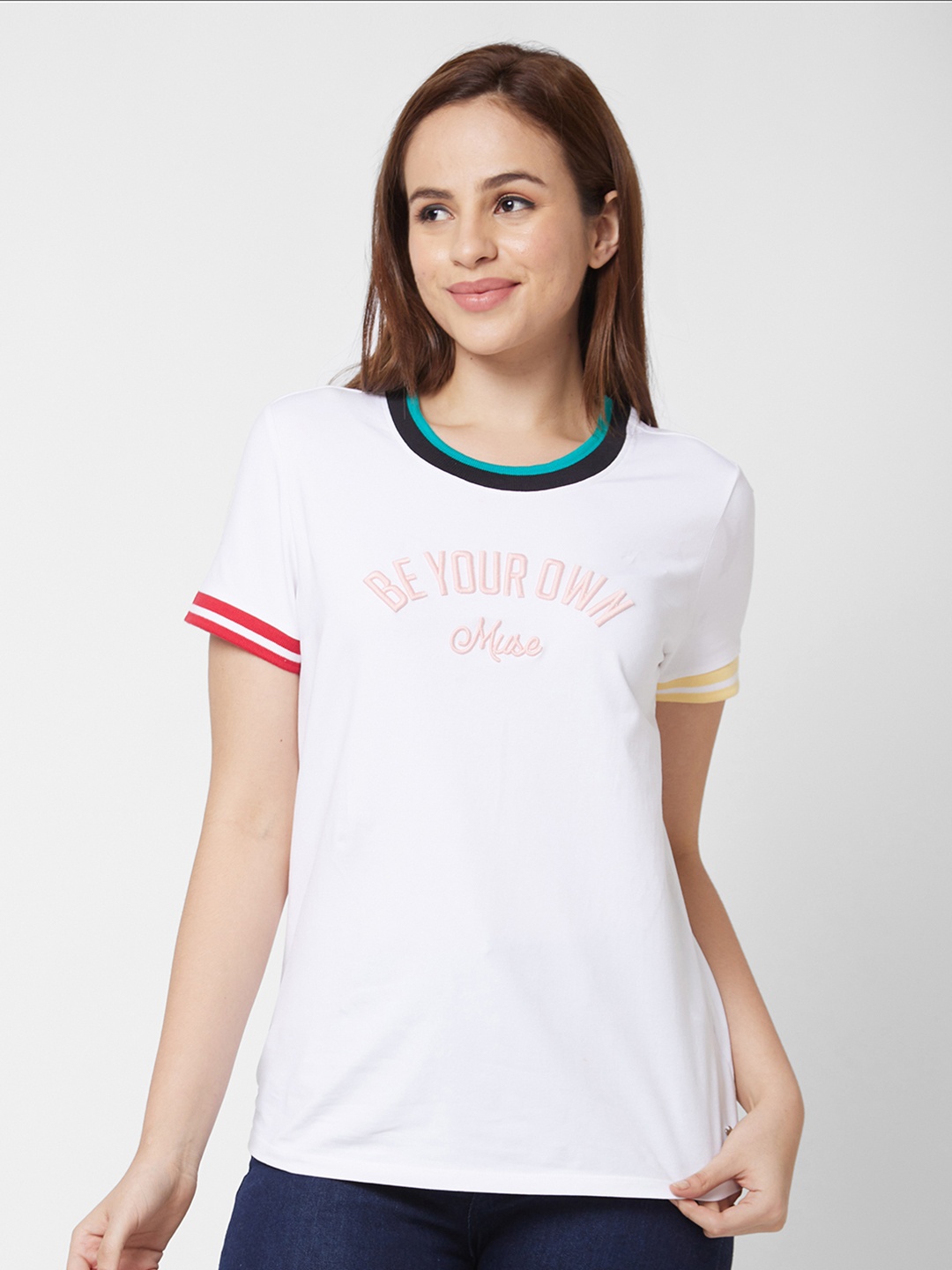 

SPYKAR Women White Printed T-shirt