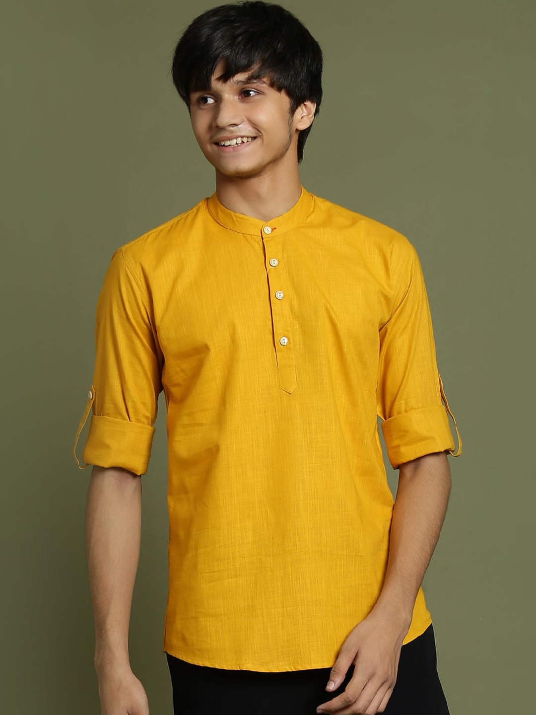 

VASTRAMAY Boys Band Collar Straight Kurta, Mustard