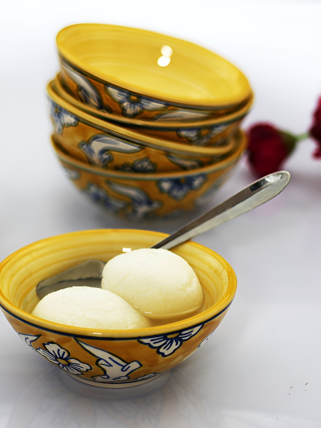 

Kittens Yellow 6 Pieces Handcrafted and Hand Painted Ceramic Glossy Bowls 150 ml
