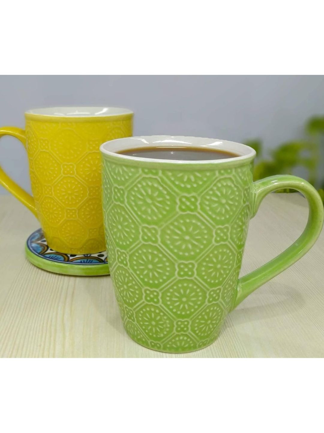 

Kittens 4 Pieces Textured Ceramic Glossy Mugs, Green