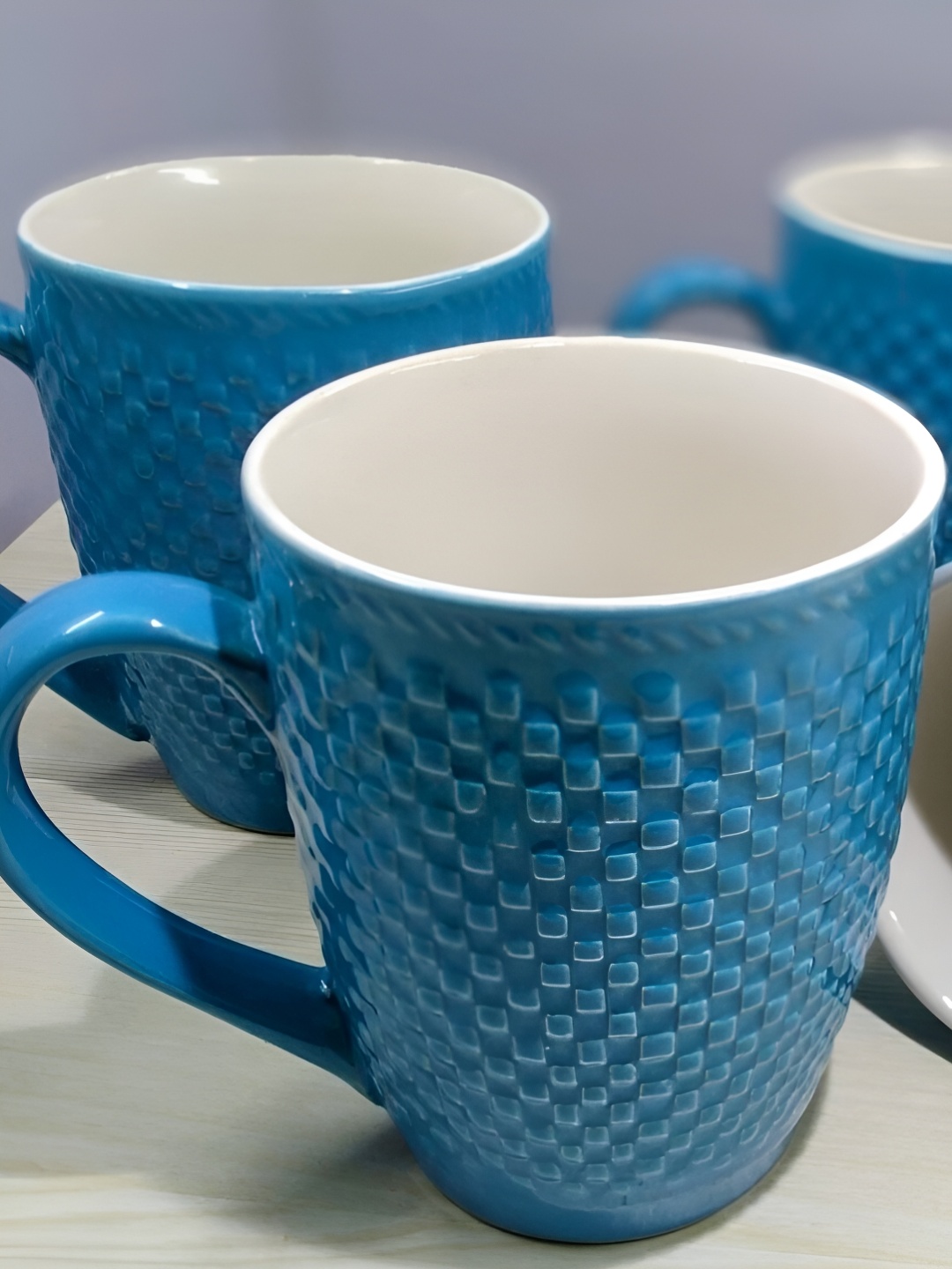 

Kittens Blue 4 Pieces Handcrafted and Hand Painted Textured Ceramic Glossy Cups and Mugs