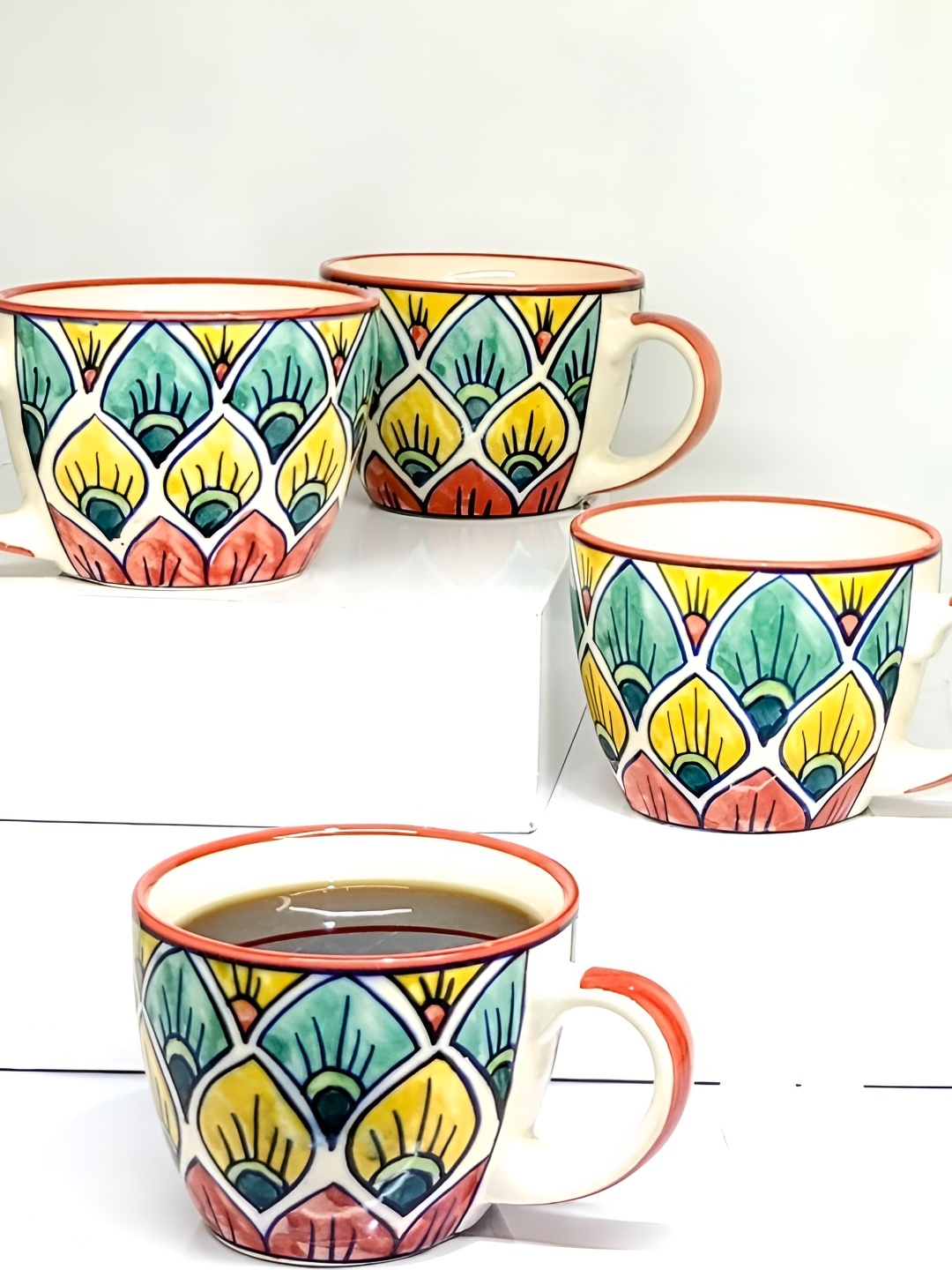 

Kittens White & Green 4 Pieces Printed Ceramic Glossy Mugs 375ml