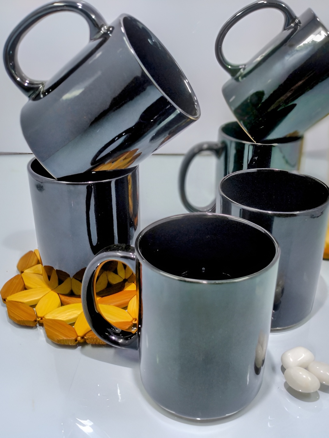 

Kittens Black 6 Pieces Handcrafted and Hand Painted Solid Ceramic Glossy Cups and Mugs