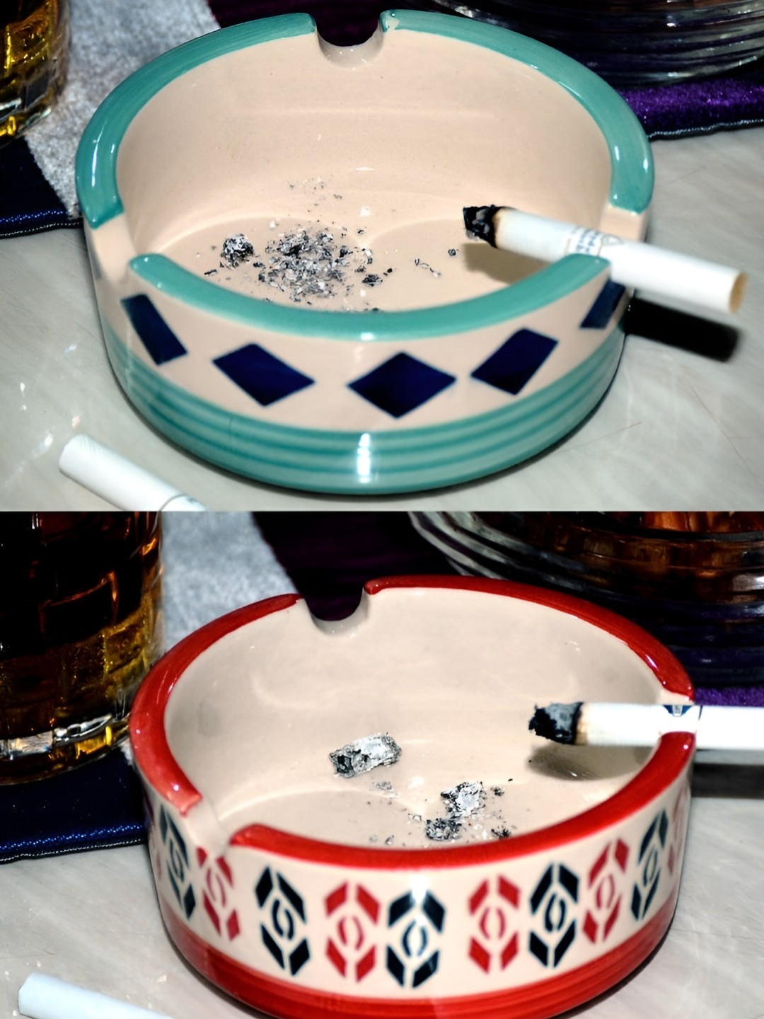

Kittens 2-Pcs Red & Green Printed Glass Ceramic Ash Trays