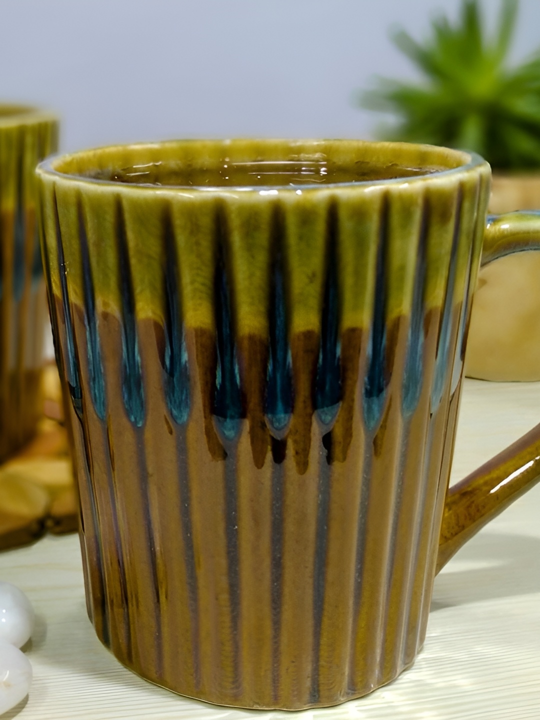 

Kittens Brown 2 Pieces Handcrafted and Hand Painted Solid Ceramic Glossy Cups and Mugs, Yellow