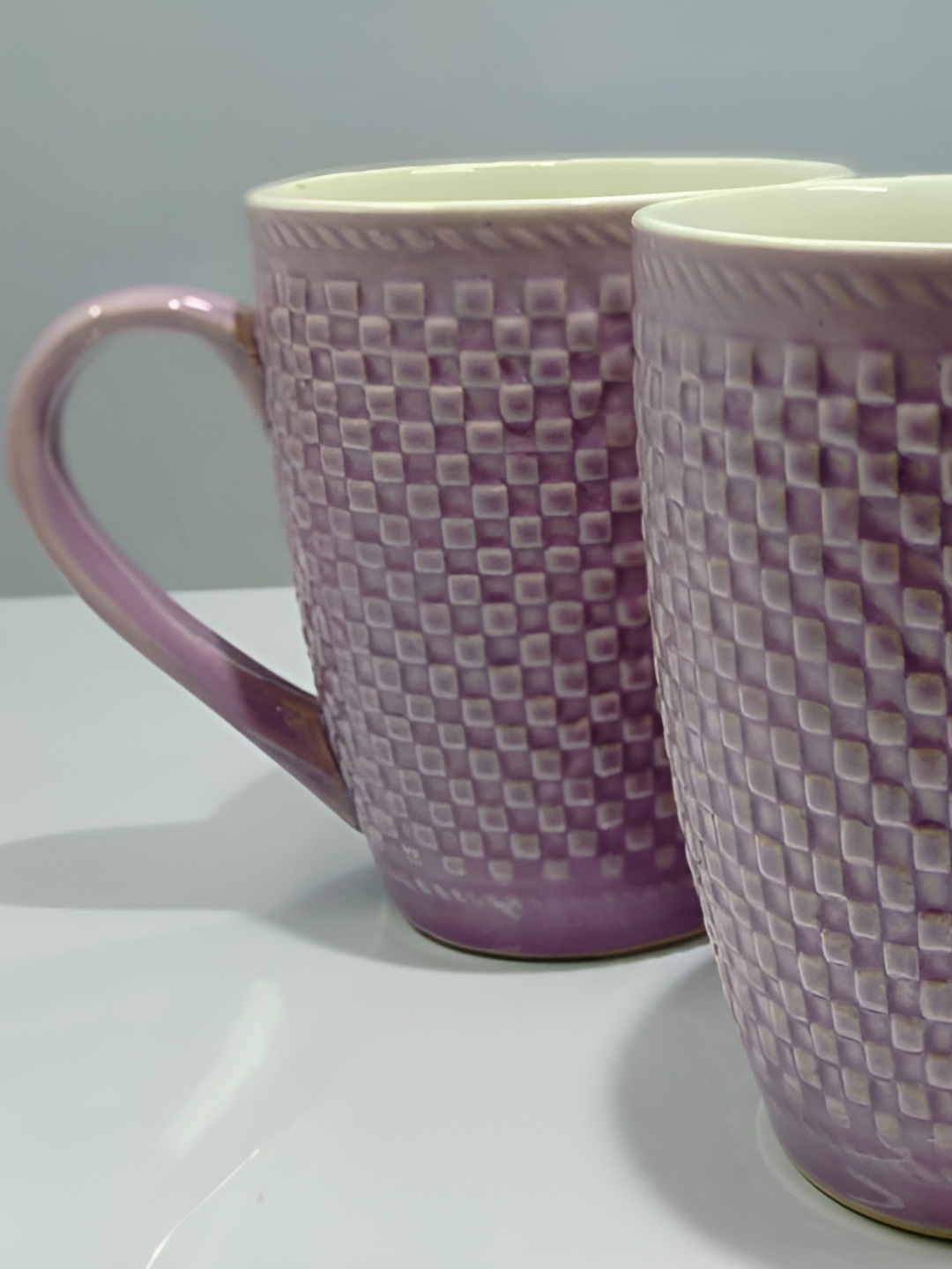 

Kittens Purple 2 Pieces Handcrafted and Hand Painted Textured Ceramic Glossy Cups and Mugs