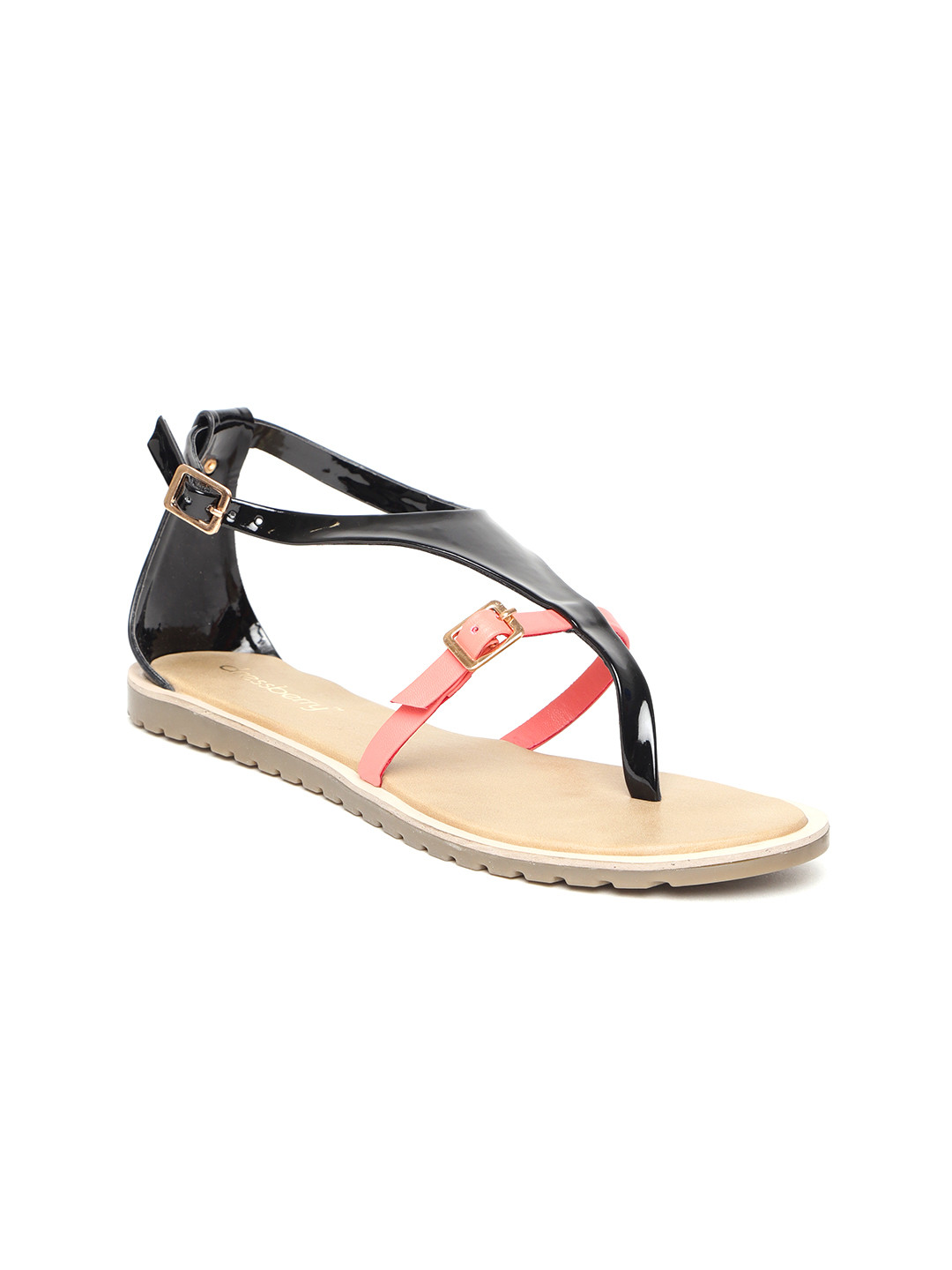 

DressBerry Women Black & Pink Colourblocked Synthetic Open Toe Flats