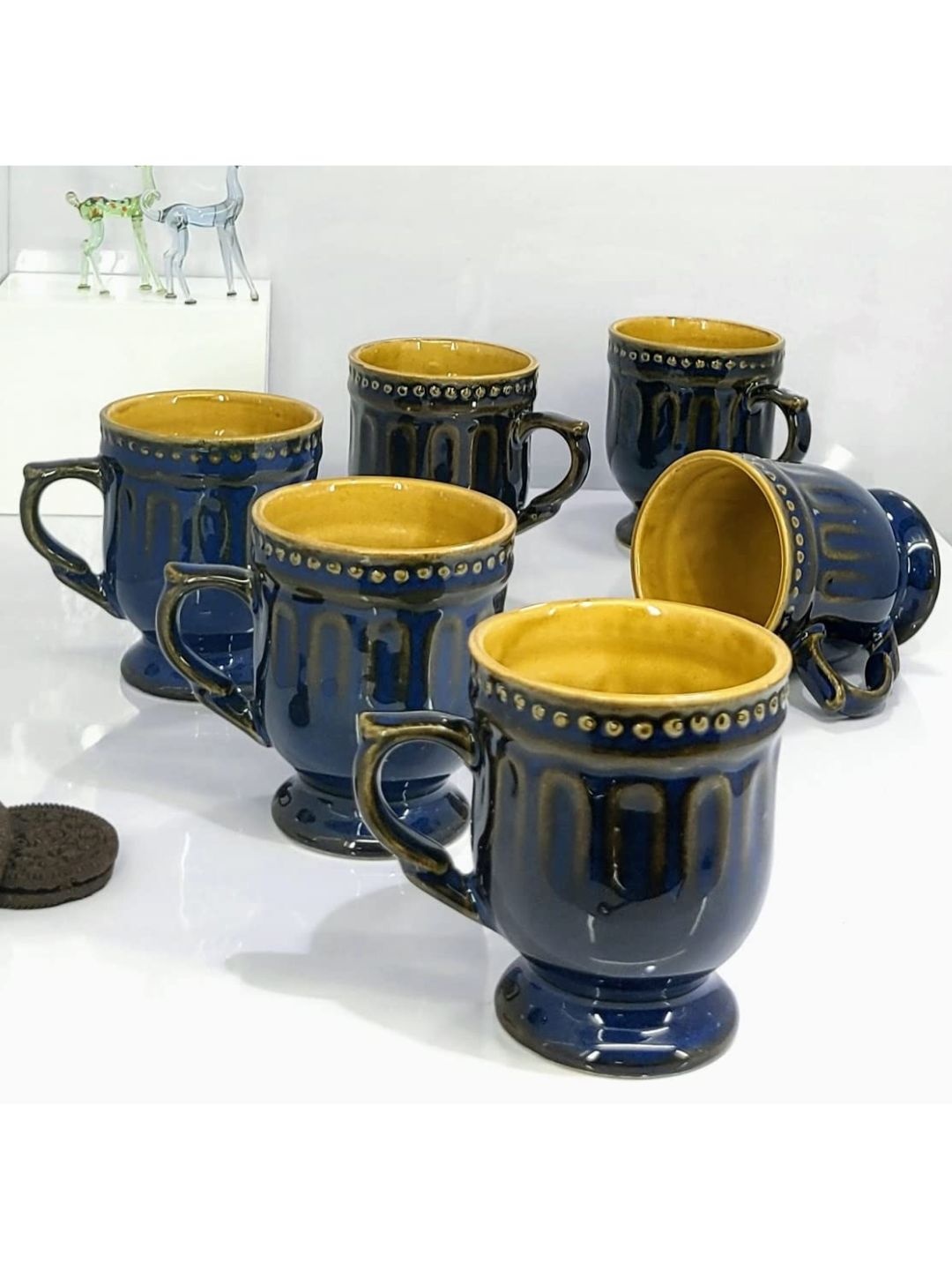 

Kittens Blue 6 Pieces Solid Ceramic Glossy Mugs 170 ml, Navy blue