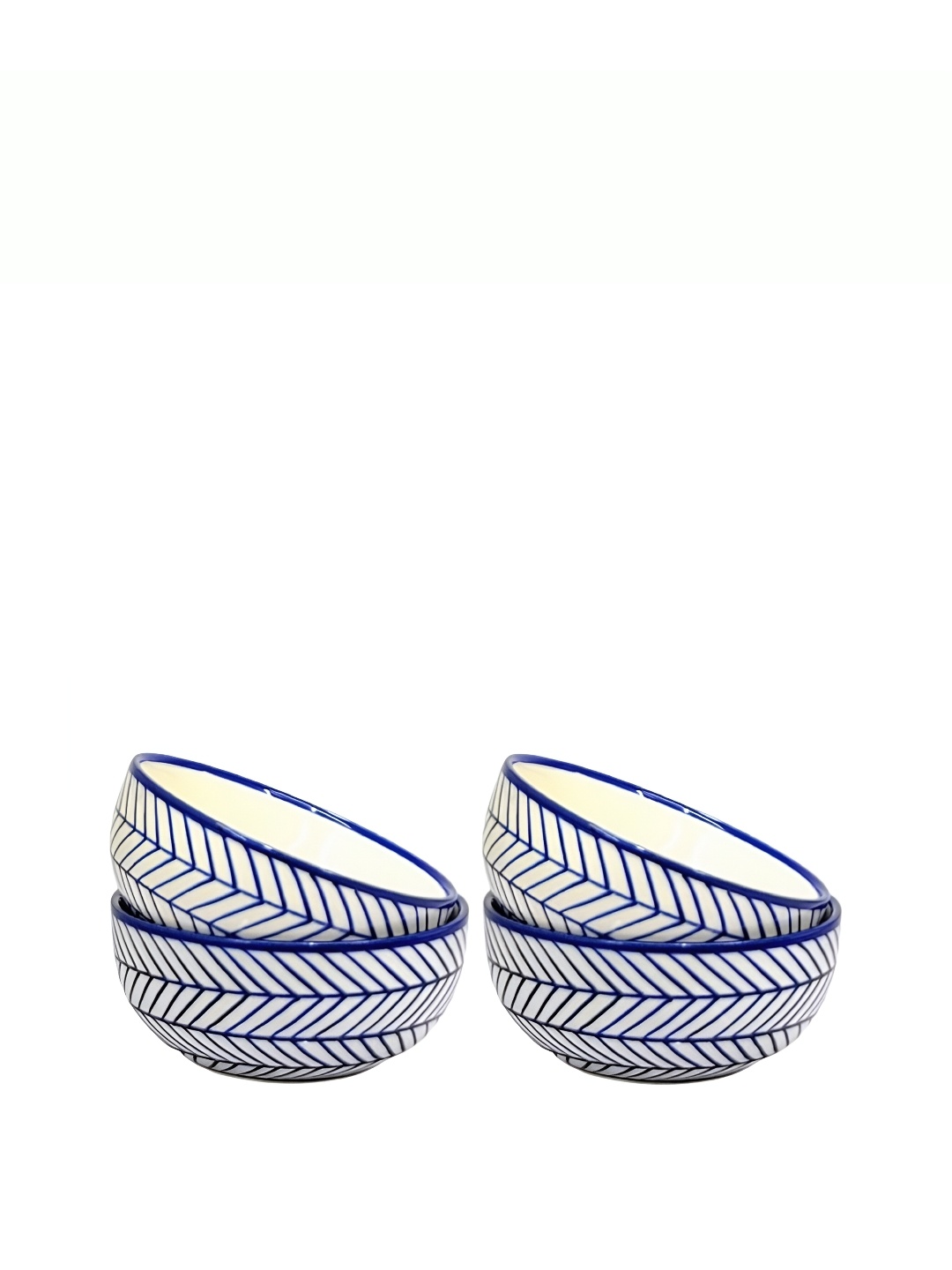 

Kittens Blue & White 4 Pieces Geometric Printed Ceramic Glossy Bowls
