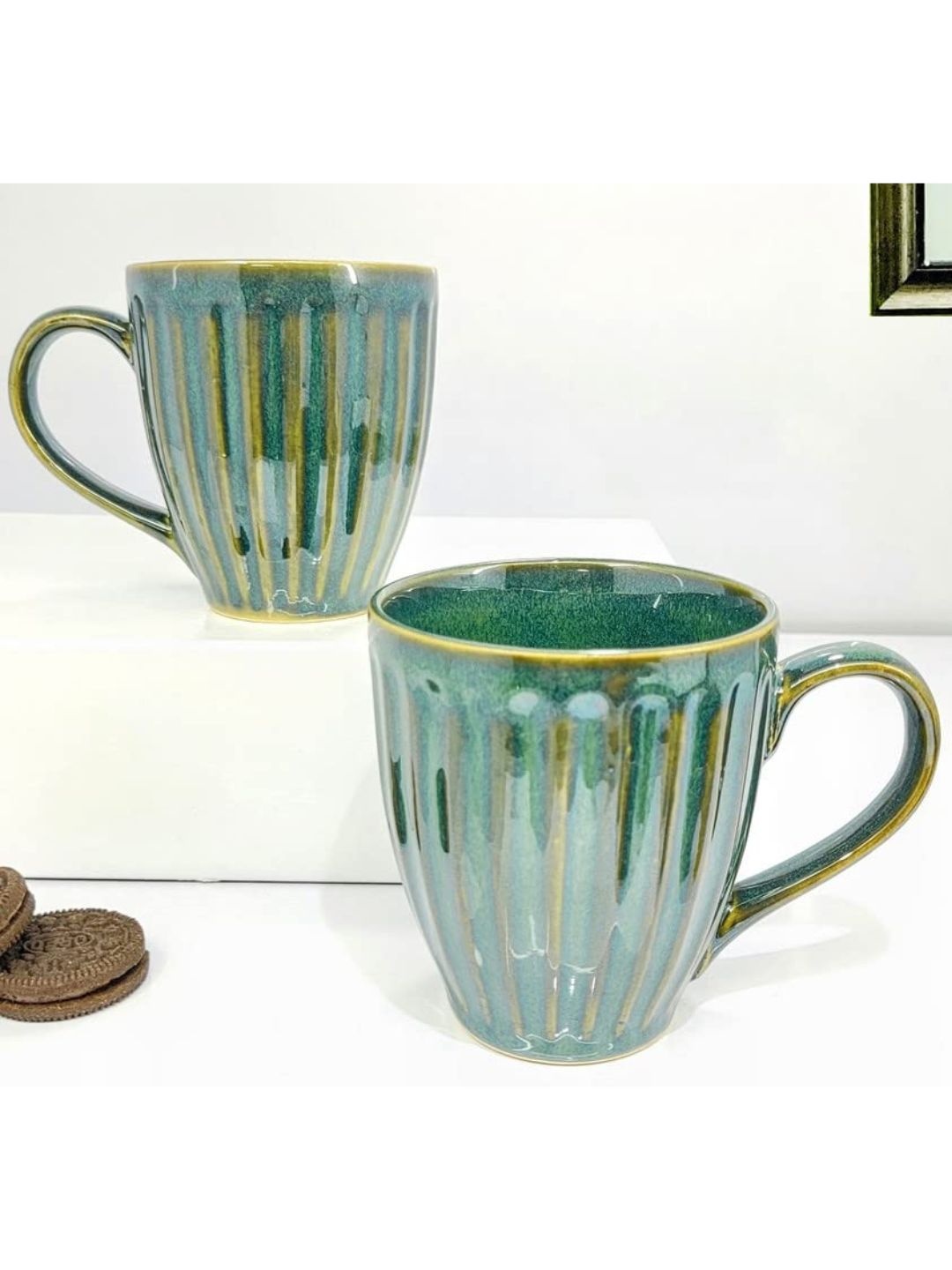 

Kittens Green & Mustard 2 Pieces Textured Ceramic Glossy Mugs 320ml