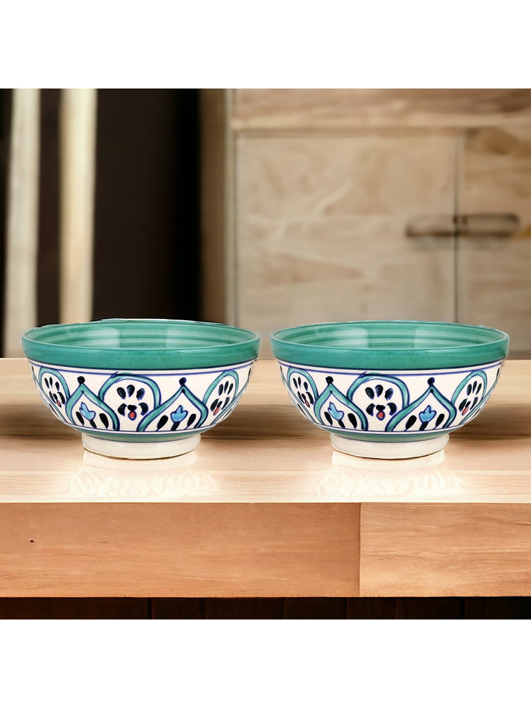 

Kittens Green & White 2 Pieces Ethnic Motifs Printed Ceramic Glossy Bowls