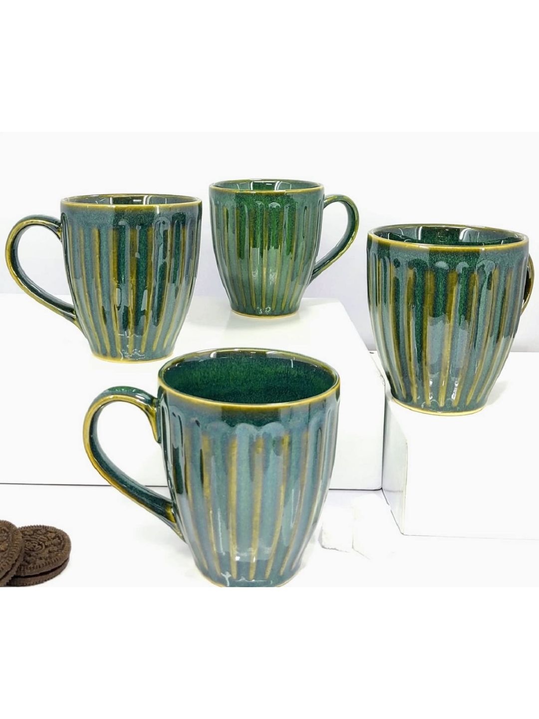 

Kittens Green 4 Pieces Handcrafted and Hand Painted Solid Ceramic Glossy Cups and Mugs