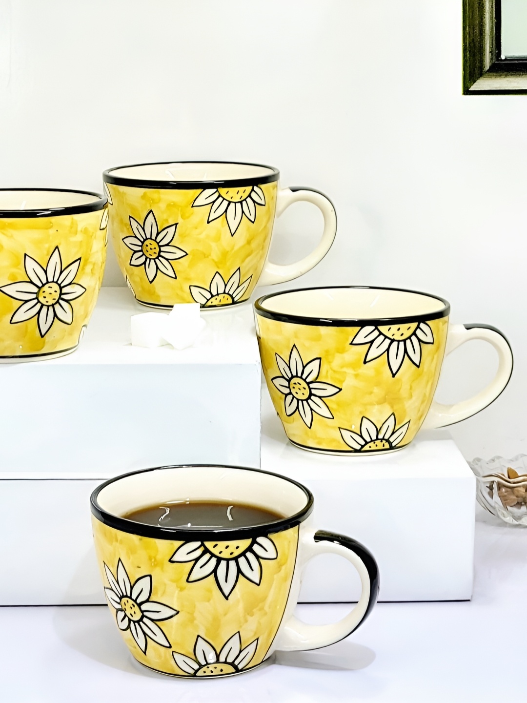 

Kittens Yellow & White 4 Pieces Printed Ceramic Glossy Mugs 375ml