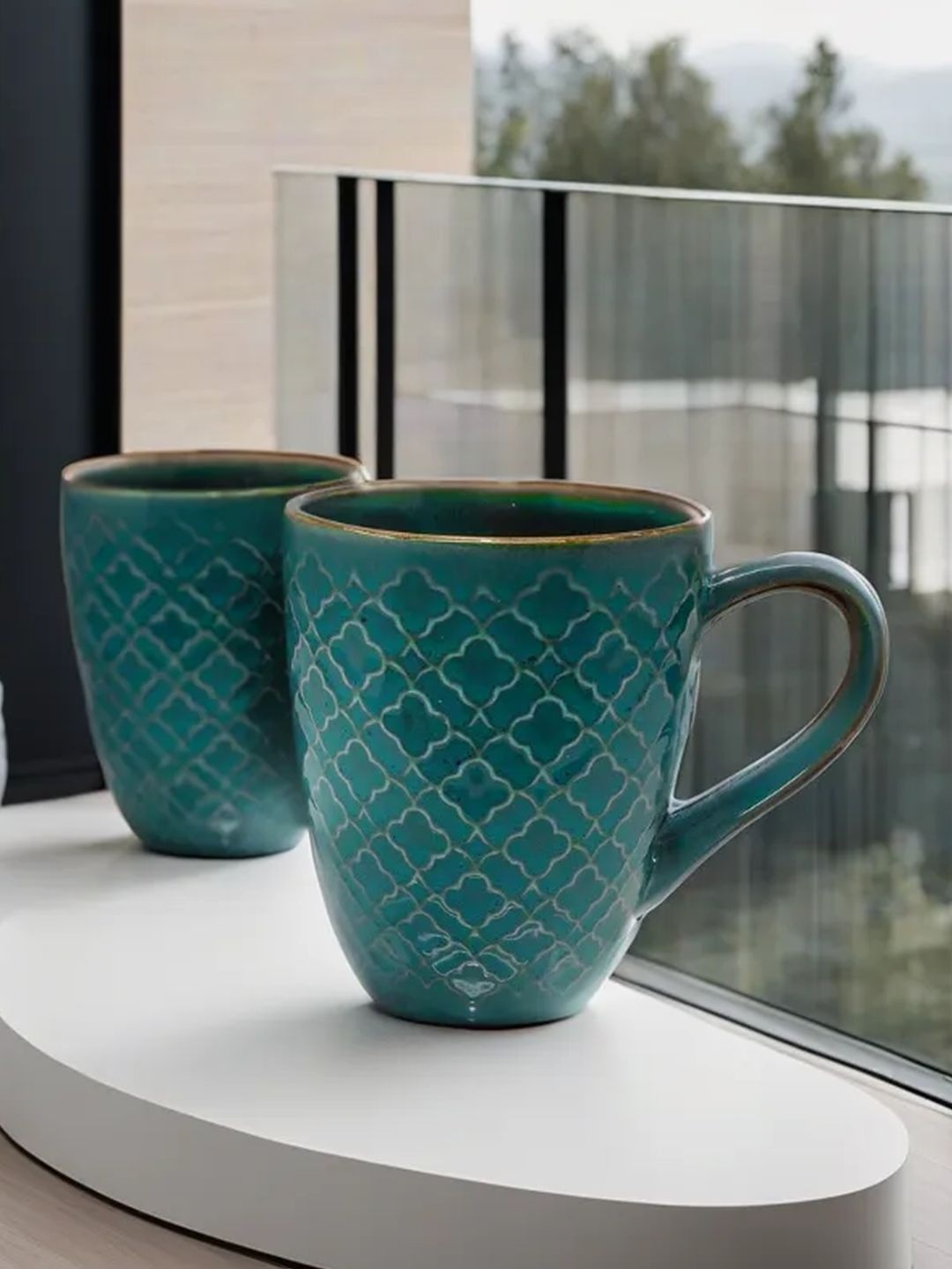 

Kittens Green & Mustard 2 Pieces Textured Ceramic Glossy Mugs 320ml