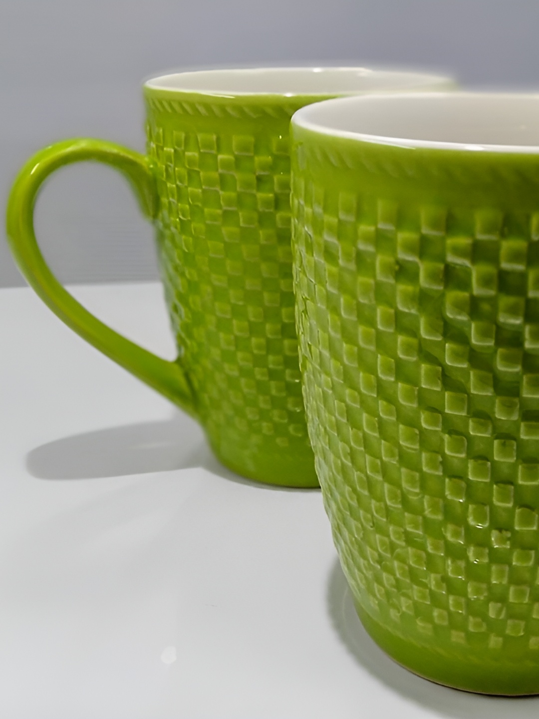 

Kittens Green & White 2 Pieces Textured Ceramic Glossy Mugs 300ml