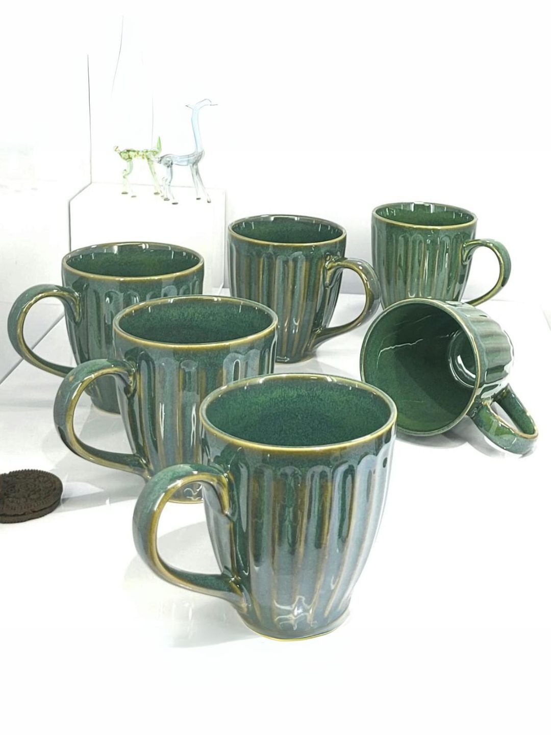 

Kittens Green 6 Pieces Handcrafted and Hand Painted Solid Ceramic Glossy Cups and Mugs